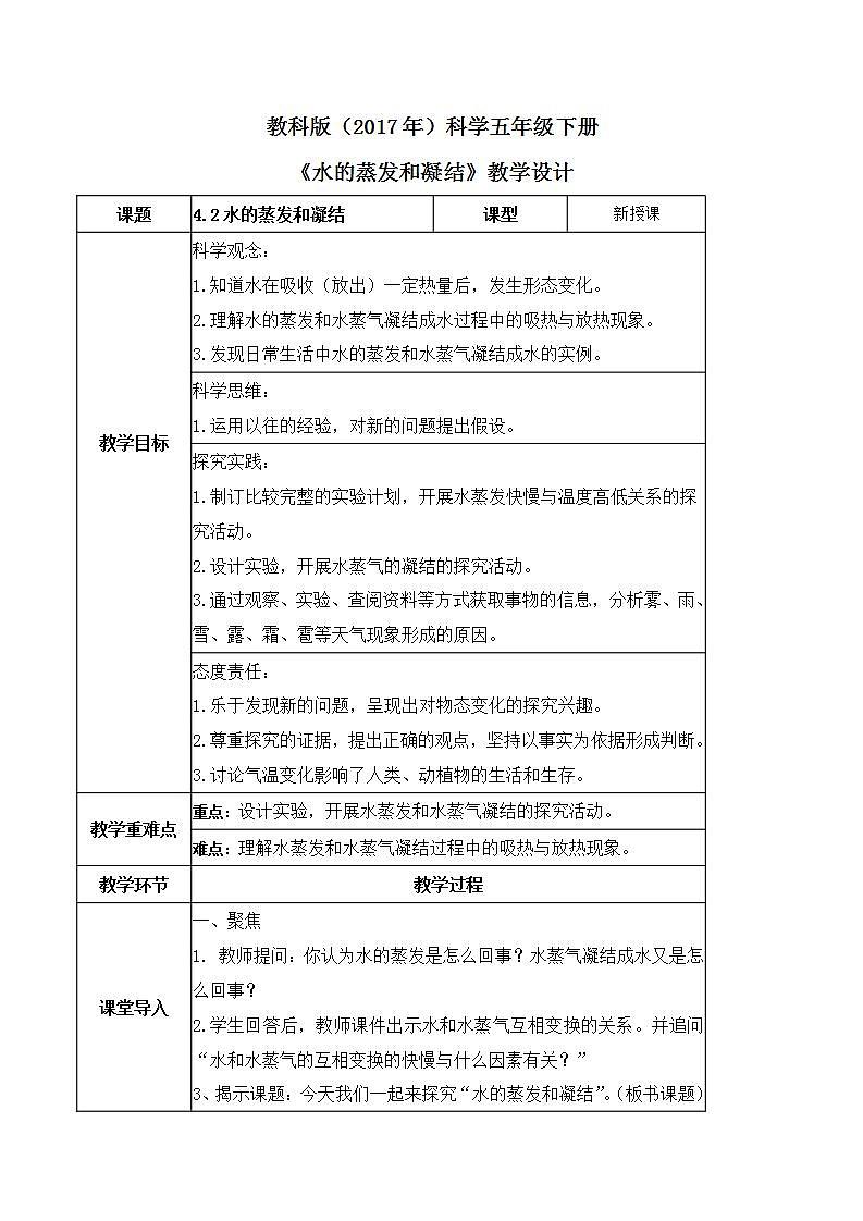 教科版科学五年级下册4.2《水的蒸发和凝结》课件+教案+练习01