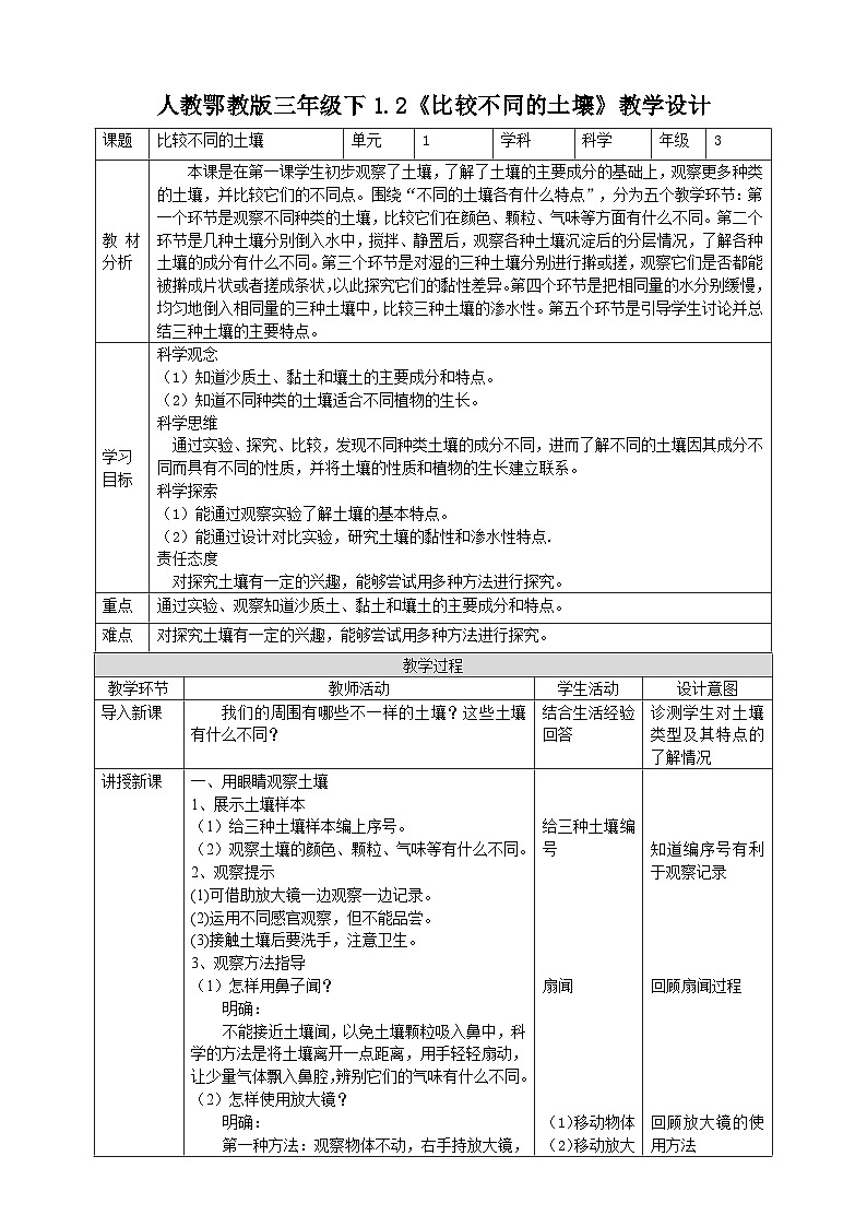 【核心素养】人教鄂教版科学三年级下册 1.2《比较不同的土壤》课件+教案+分层练习01