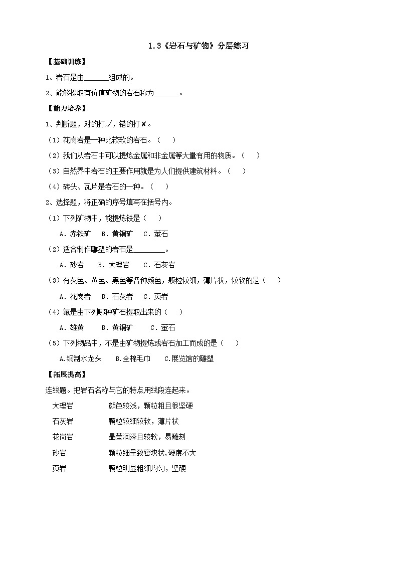 【核心素养】人教鄂教版科学三年级下册 1.3《岩石与矿物》课件+教案+分层练习01