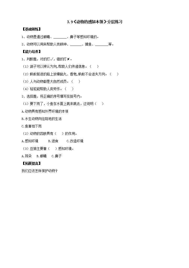 【核心素养】人教鄂教版科学二年级下册3.9《动物的感知本领》课件+教案+分层练习01