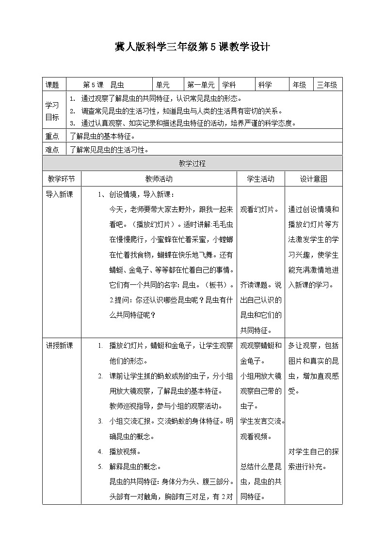 冀人版科学三年级下册 5《昆虫》课件+教案+练习01