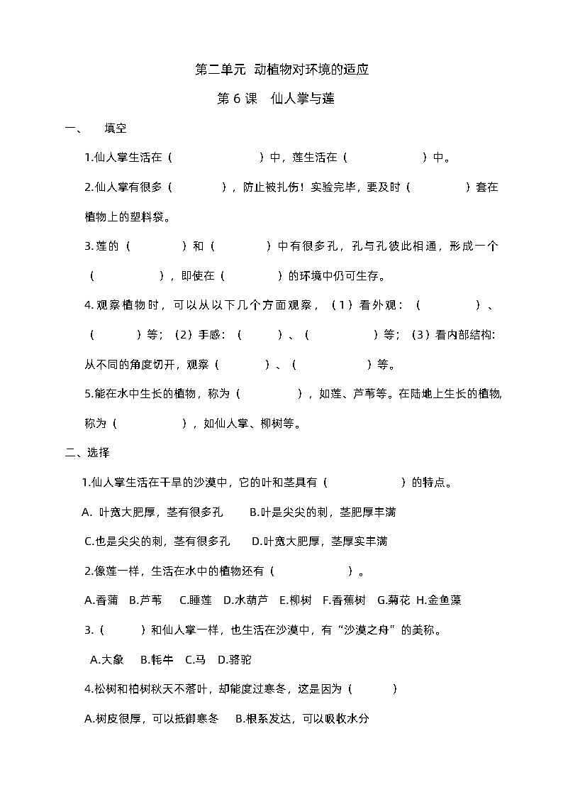 冀人版科学三年级下册 6《仙人掌与莲》课件+教案+练习01