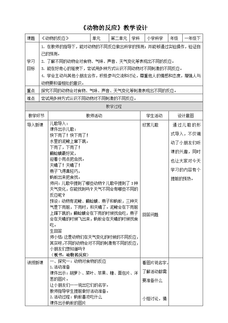 【青岛版六三制】一下科学  2.5.动物的反应 课件+教案+练习01