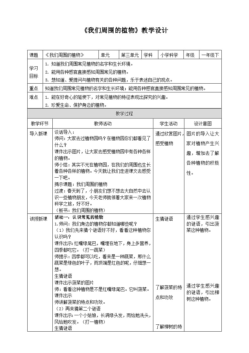 【青岛版六三制】一下科学  3.8 我们周围的植物 课件+教案+练习01