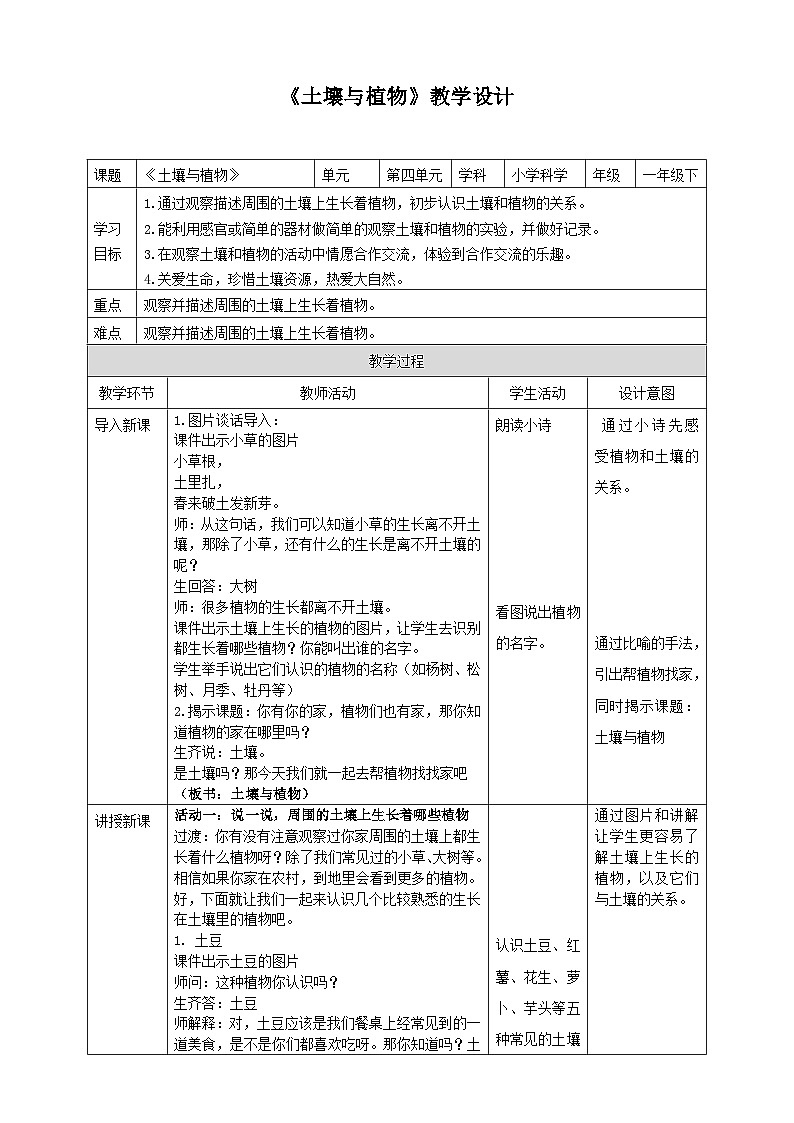 【青岛版六三制】一下科学  4.12 土壤与植物 课件+教案+练习01