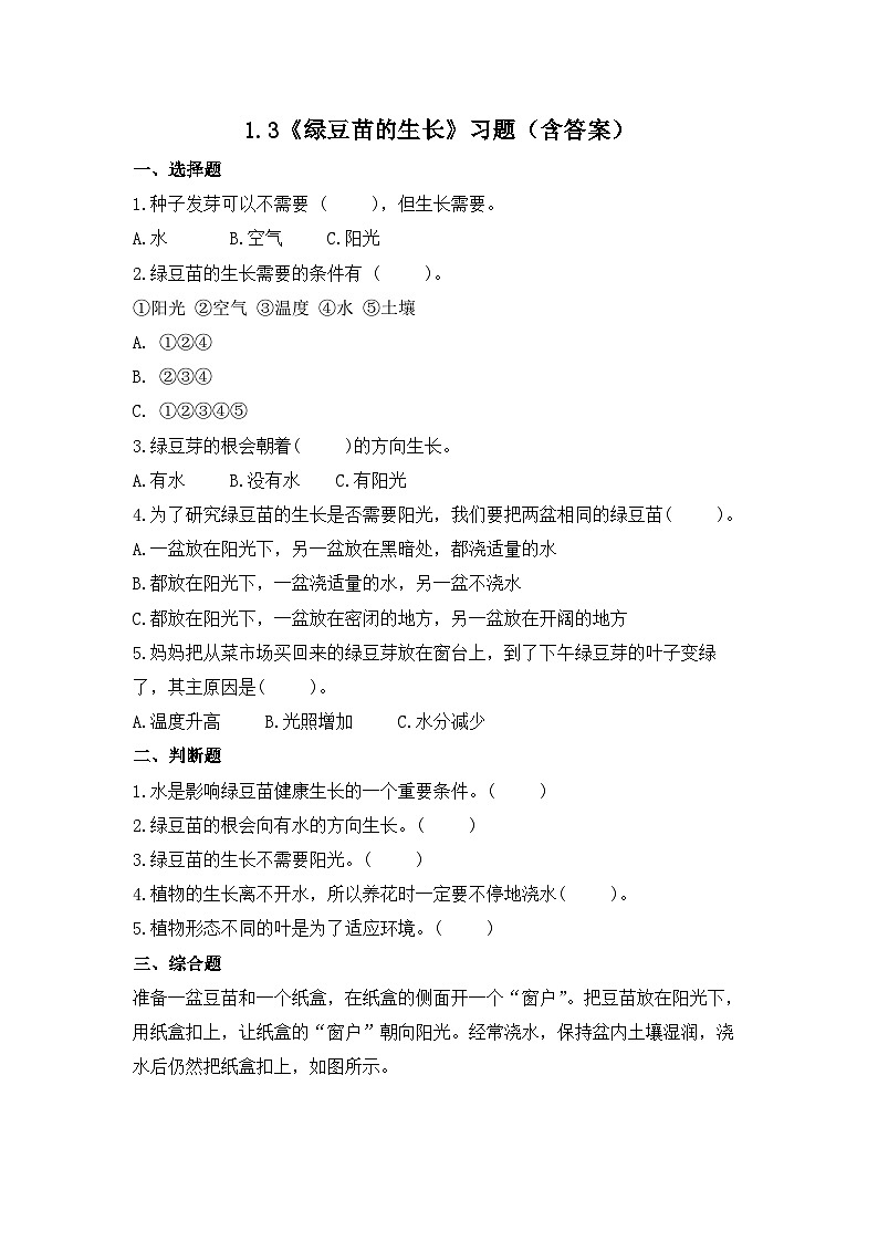 教科版科学五年级下册1.3《绿豆苗的生长》课件+教案+练习01