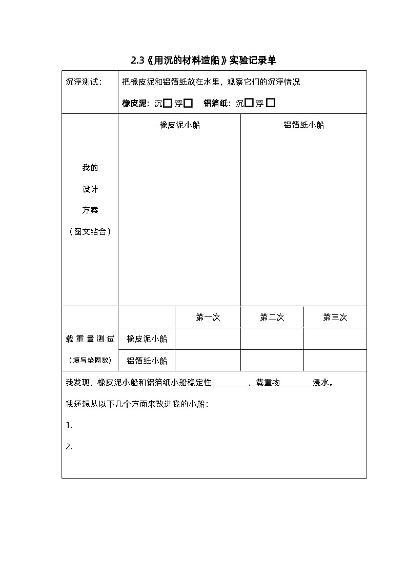 教科版科学五年级下册2.3《用沉的材料造船》课件+教案+练习01