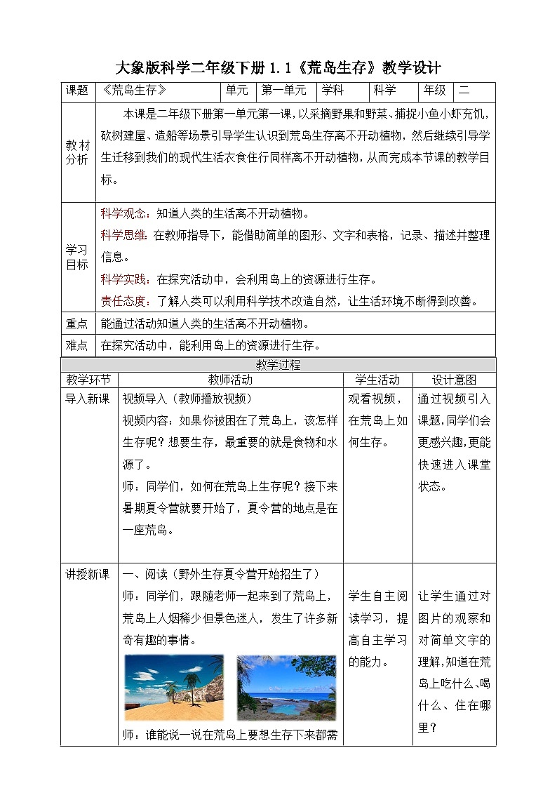 【核心素养】大象版科学二年级下册 准备单元1.1《荒岛生存》课件+教案+分层练习（含答案）+素材01