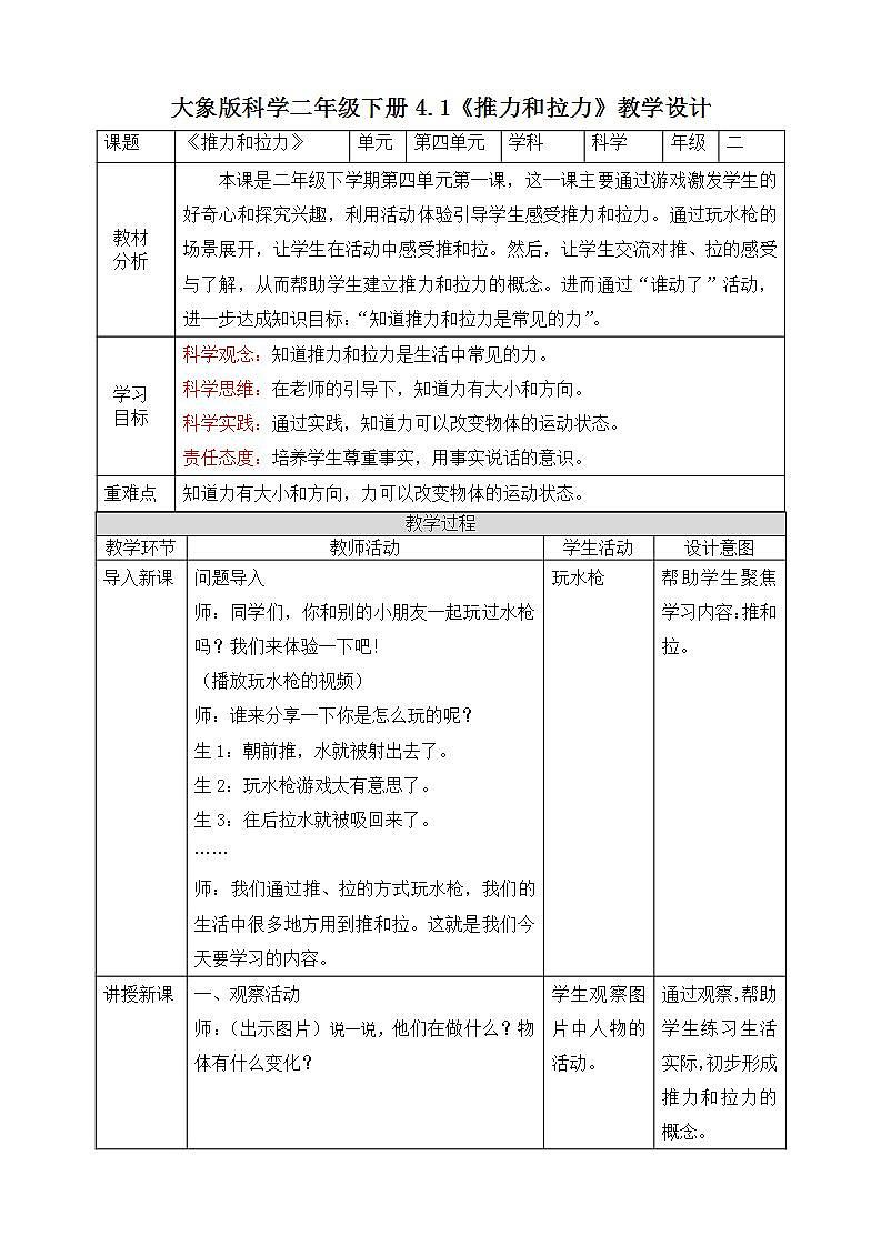 【核心素养】大象版科学二年级下册 准备单元4.1《推力和拉力》课件+教案+分层练习（含答案）+素材01