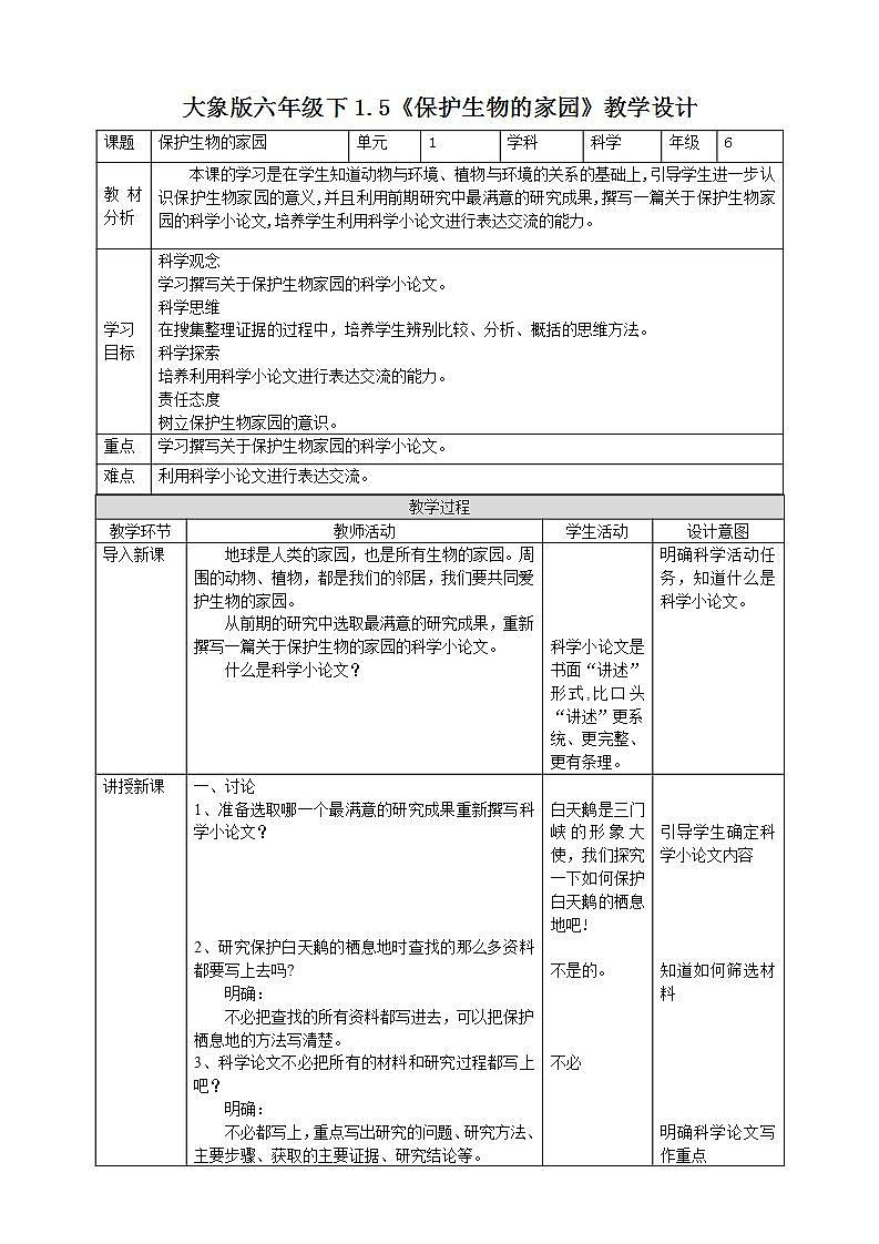 【核心素养】大象版科学六年级下册1.5《保护生物的家园》课件+教案+分层练习（含答案）+素材01