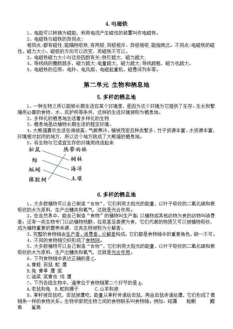 小学科学苏教版六年级下册全册知识点（分单元课时编排）（2024春）第2页