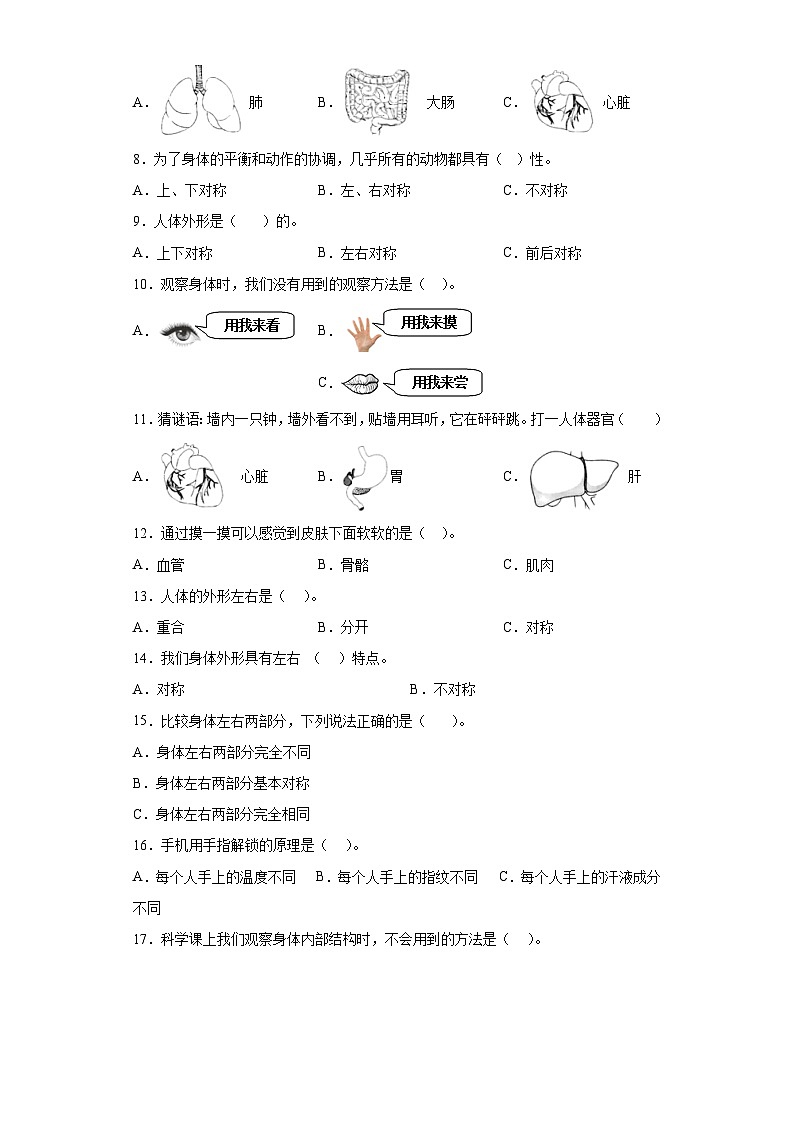 教科版小学科学二年级下册2.1《观察我们的身体》作业第2页