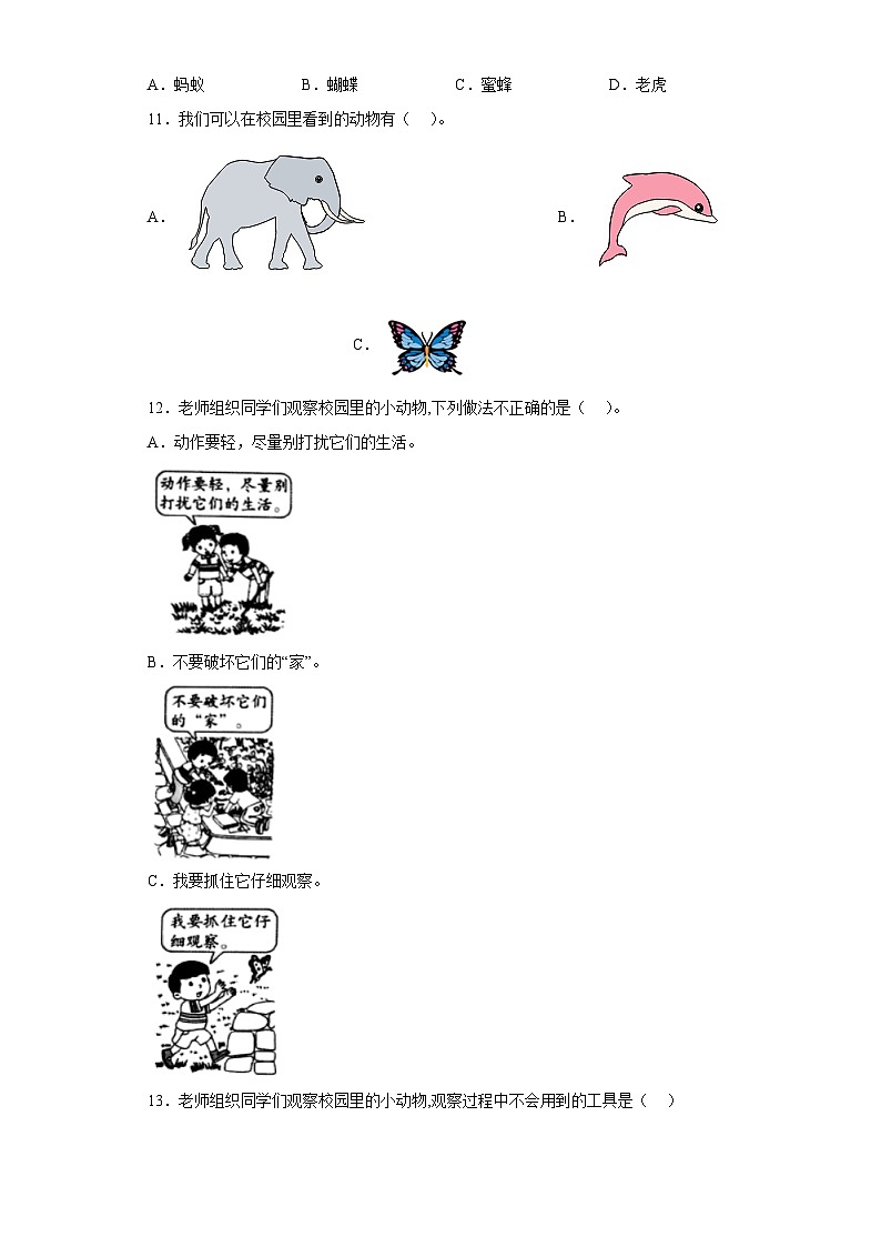 教科版科学一年级下册2.2《校园里的动物》作业02
