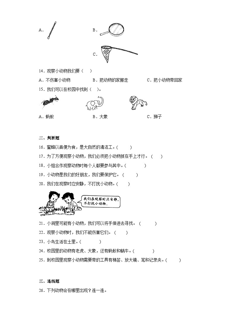 教科版科学一年级下册2.2《校园里的动物》作业03