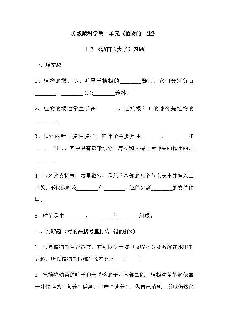 苏教版科学三年级下册1.2《幼苗长大了》课件+教案+练习（含答案）+素材01