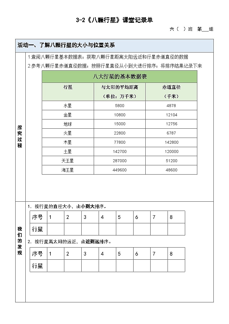 教科版科学六年级下册3.2《八颗行星》课件+探究记录单+微课01
