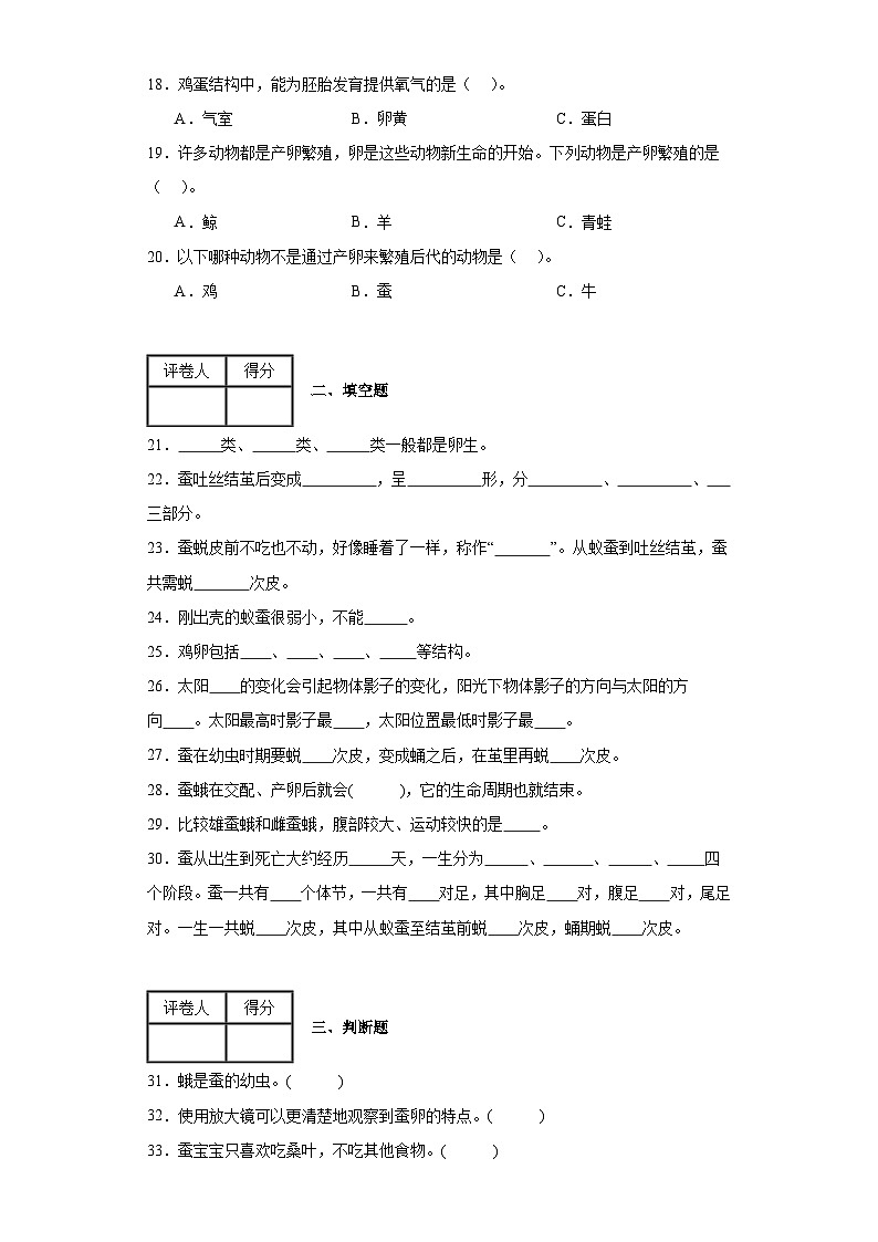 2023-2024教科版科学三年级下册第二单元测试03
