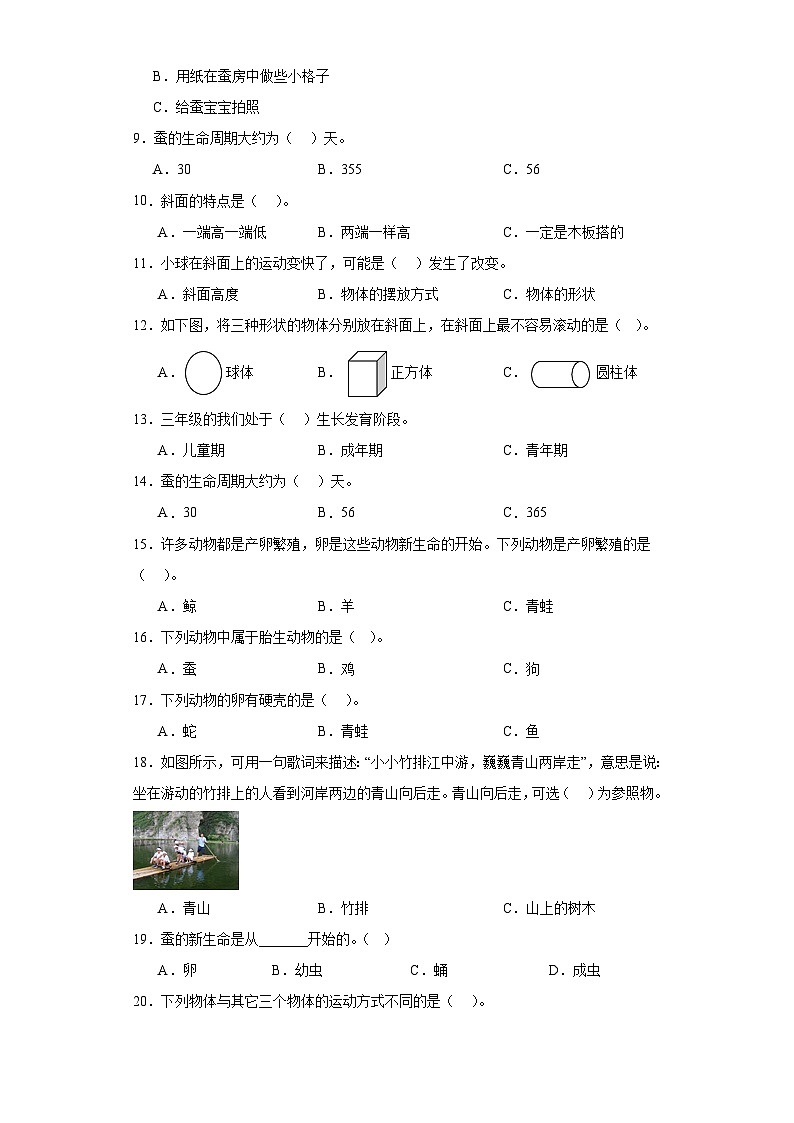 2023-2024教科版科学三年级下册期中测试B第2页