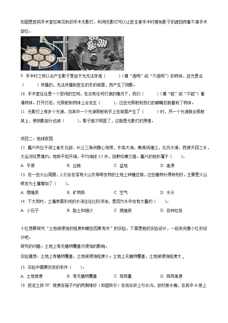 2023-2024学年浙江省嘉兴市经开区教科版五年级上册期末考试科学试卷（原卷+解析）02