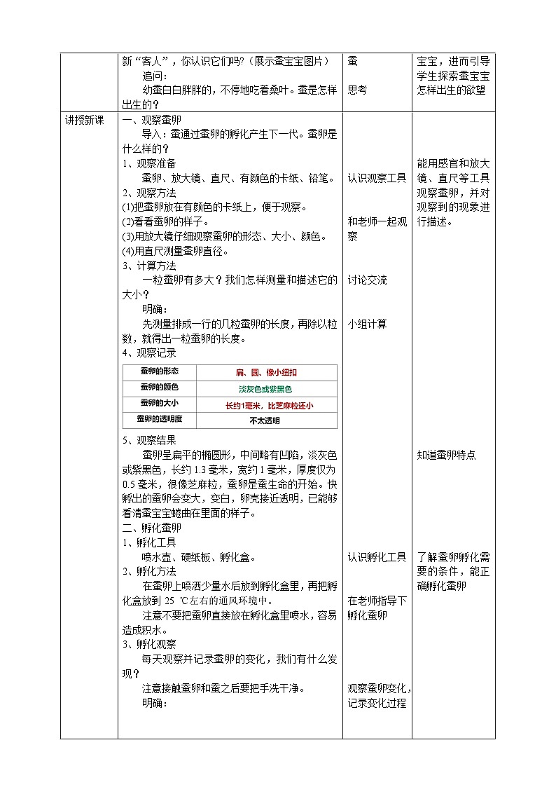 人教鄂教版四下【核心素养目标】2.5《蚕出生了》教案02