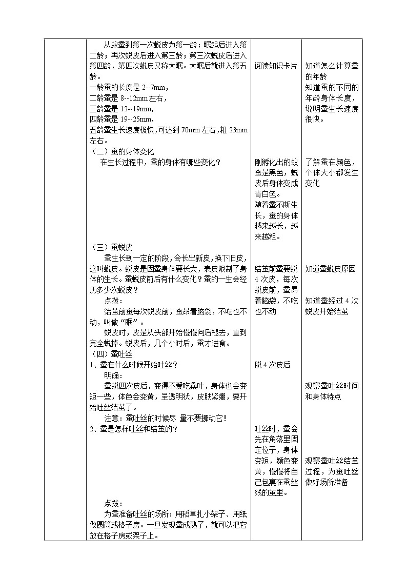 人教鄂教版四下【新课标】2.7《蚕的生长变化》教案02