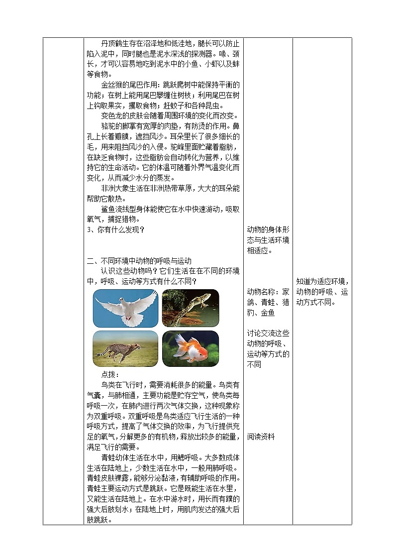 人教鄂教版四下【新课标】3.11《不同环境中的动物》教案02