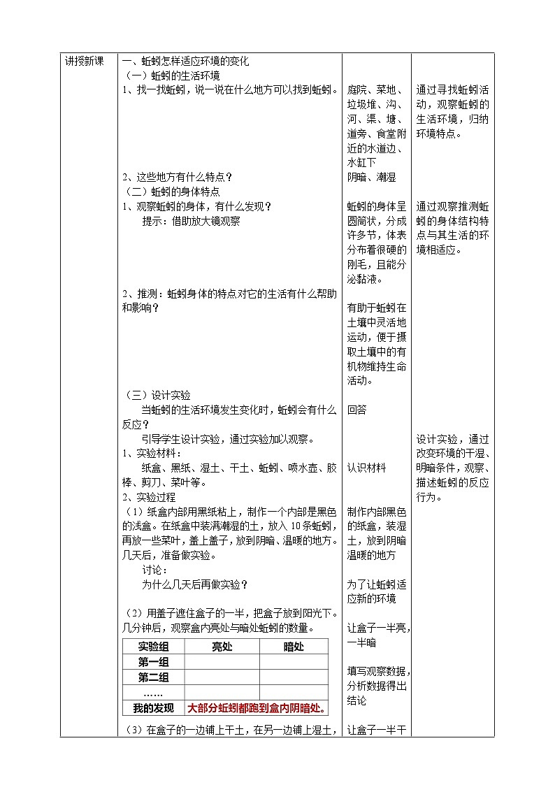 鄂教人教版科学六年级下册1.2《动物对环境的适应》教案02