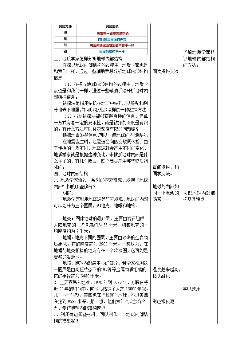 鄂教人教版科学六年级下册2.5《地球的内部结构》教案03