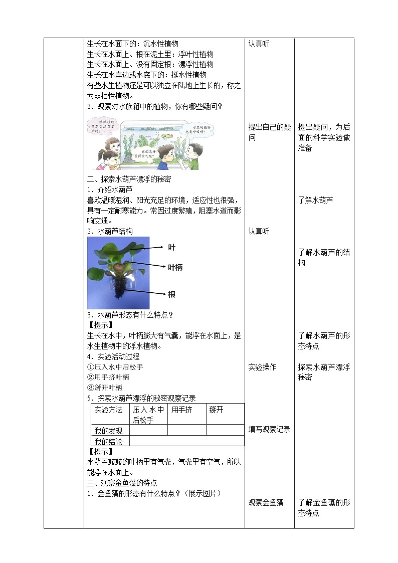 苏教版（2019）科学三年级下2.7《水里的植物》教案第2页