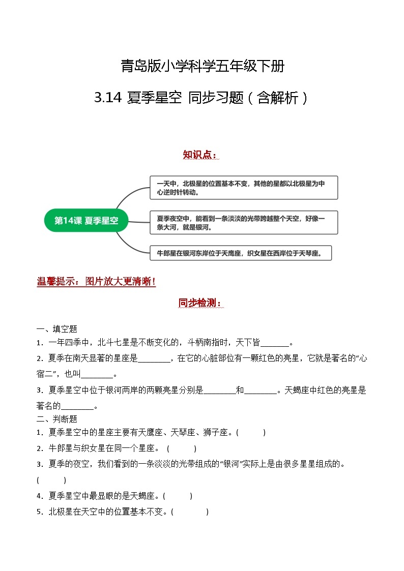 青岛版科学五年级下册3.14《夏季星空》课件+教案+练习（含答案）+素材01