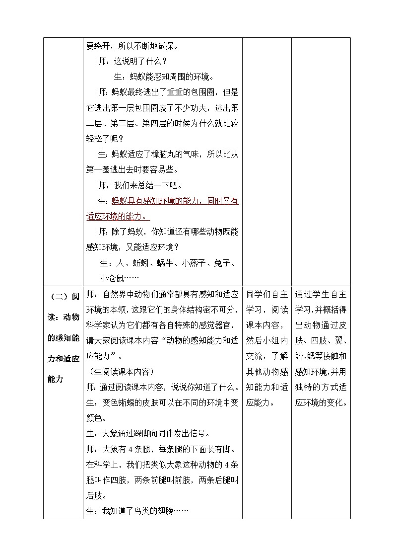 大象版科学四年级下册1.4动物的适应能力 教学设计第3页