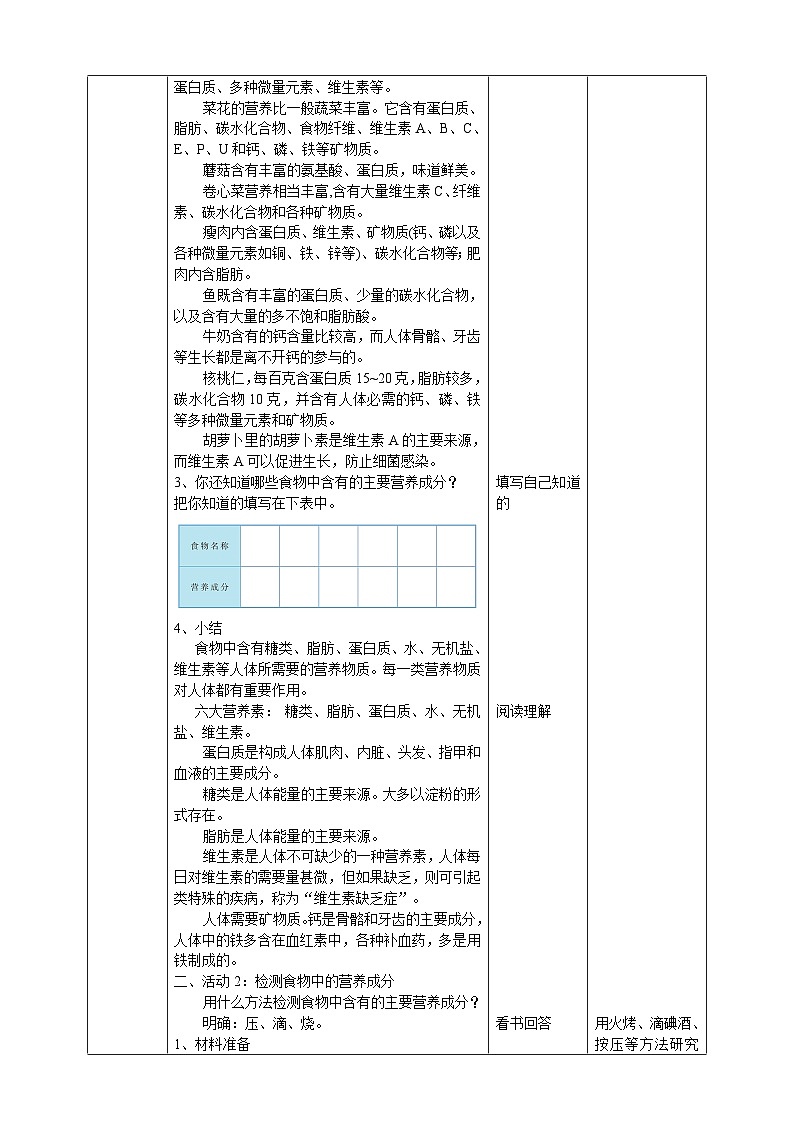 青岛版（六三）三年级科学下册6.18《食物的营养》教案第2页