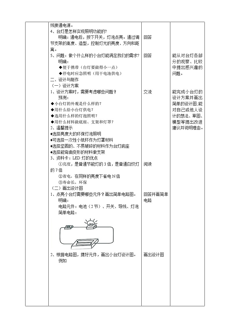青岛版六三制科学四年级下册7.21《设计小台灯》教案02