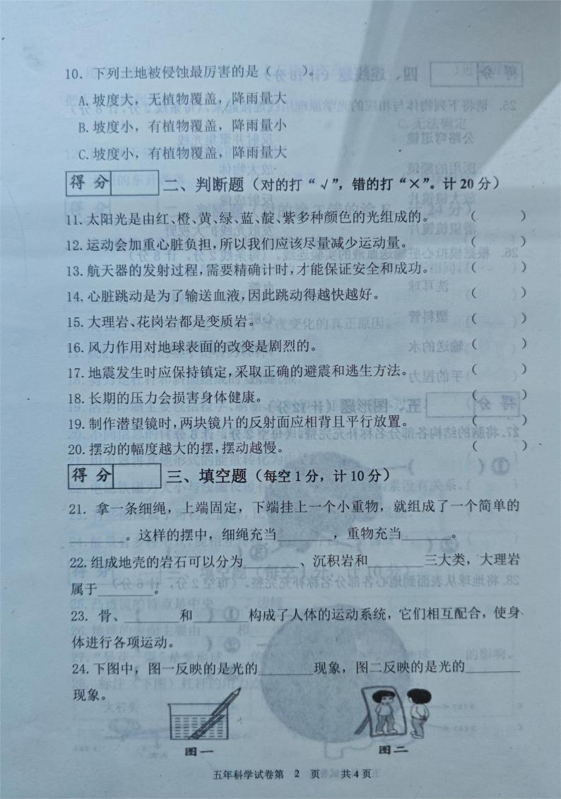 吉林省长春市九台区2023-2024学年五年级上学期期末考试科学试题02