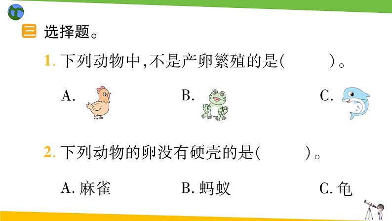 教科版科学三年级下册（2-2）认识其他动物的卵 习题1第7页