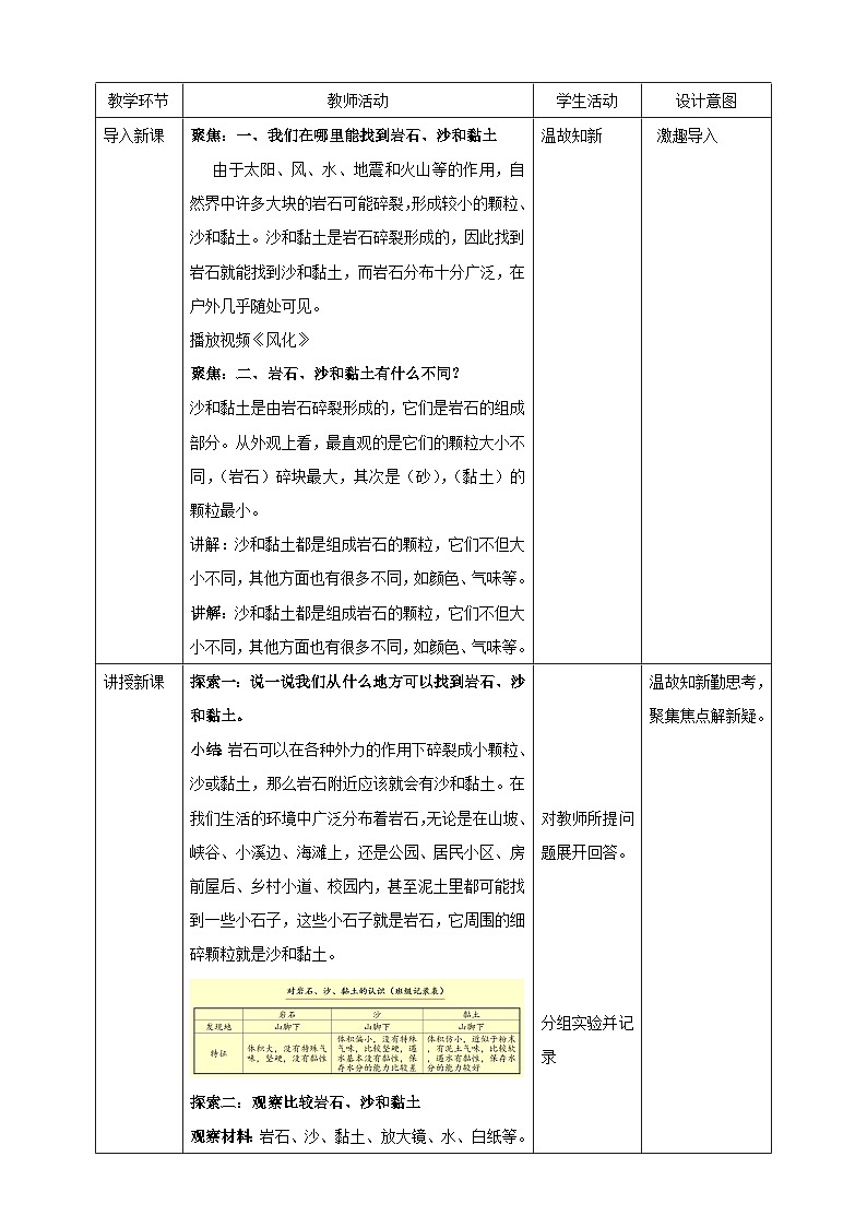 新教科版四年级下册科学3.5《岩石、沙和黏土》教案（定稿）02