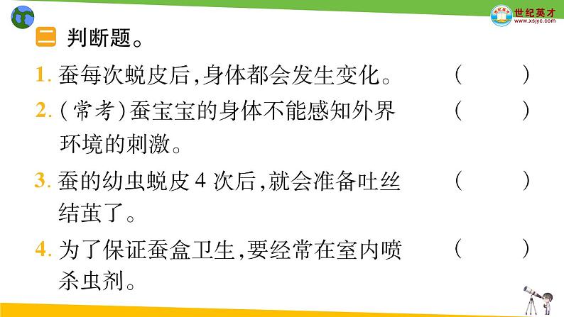 教科版科学三年级下册（2-3）蚕长大了习题3第4页