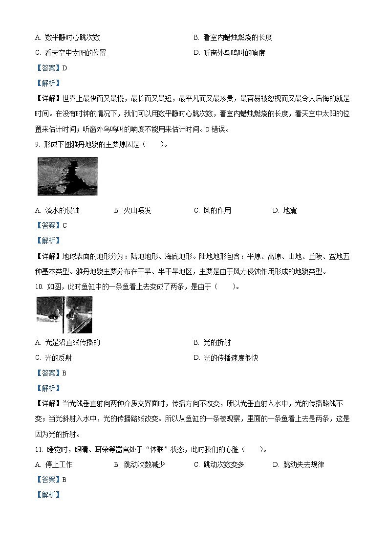 精品解析：2023-2024学年浙江省嘉兴市平湖市教科版五年级上册期末考试科学试卷（解析版）第3页