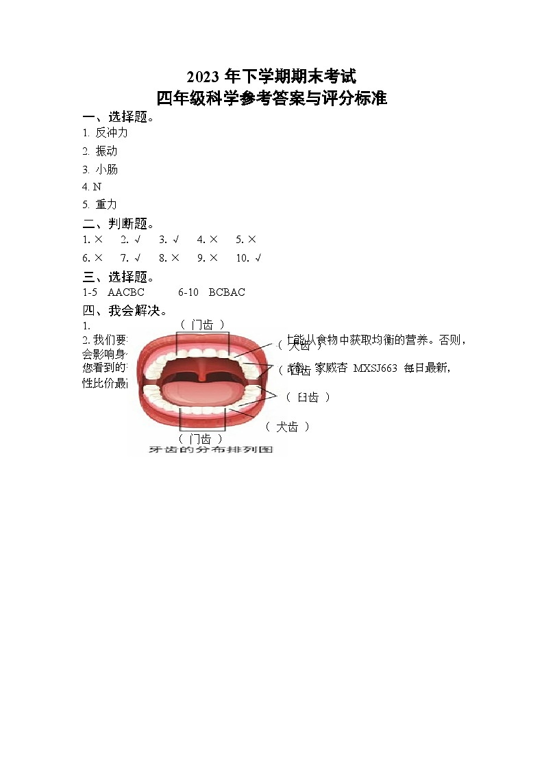 湖南省邵阳市武冈市2023-2024学年四年级上学期期末考试科学试题(1)第1页