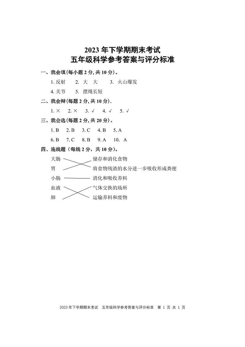 湖南省邵阳市武冈市2023-2024学年五年级上学期期末考试科学试题(2)第1页