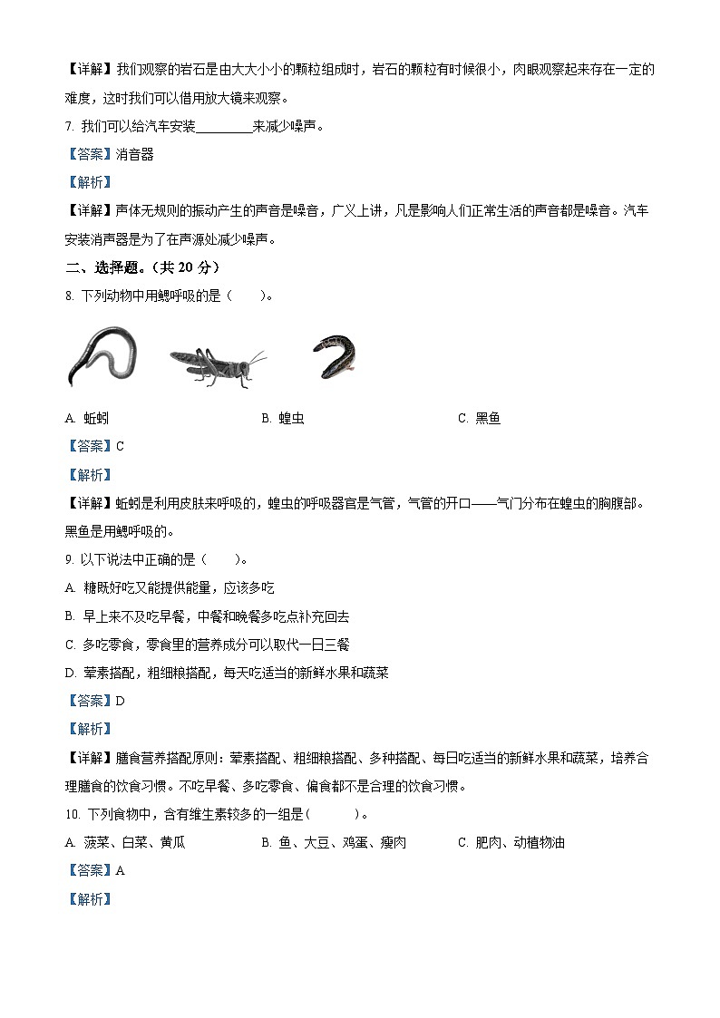 精品解析：2023-2024学年辽宁省鞍山市海城市湘科版四年级上册期末考试科学试卷（解析版）第2页