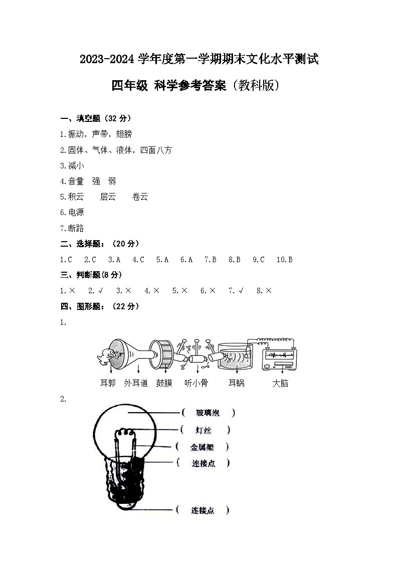168，贵州省黔东南苗族侗族自治州岑巩县2023-2024学年四年级上学期1月期末科学试题(1)01