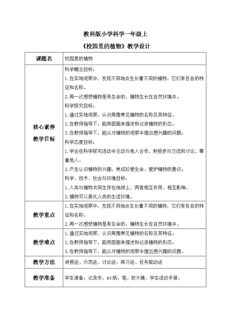 教科版 科学 一上 《校园里的植物》课件+教案（含教学反思）01