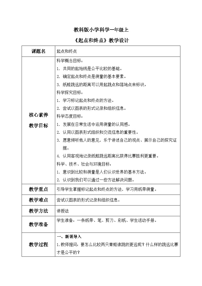 教科版 科学 一上 《起点和终点》 课件+教案（含教学反思）01