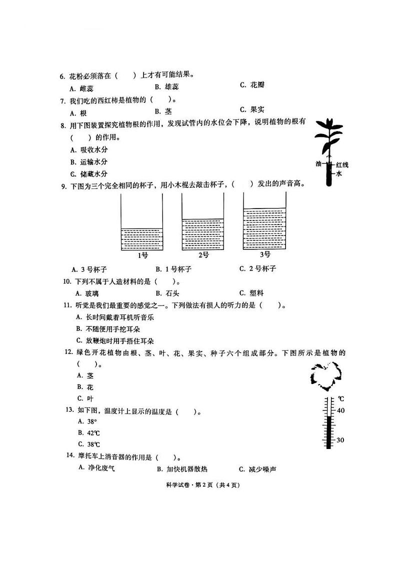 云南省昭通市镇雄县2022-2023学年三年级下学期期末质量监测科学试卷02