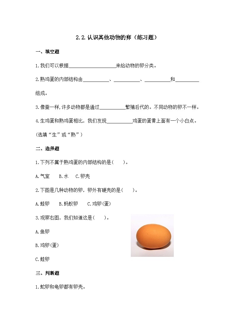 2、 《认识其他动物的卵》课堂实录+教案+教学课件+试题01