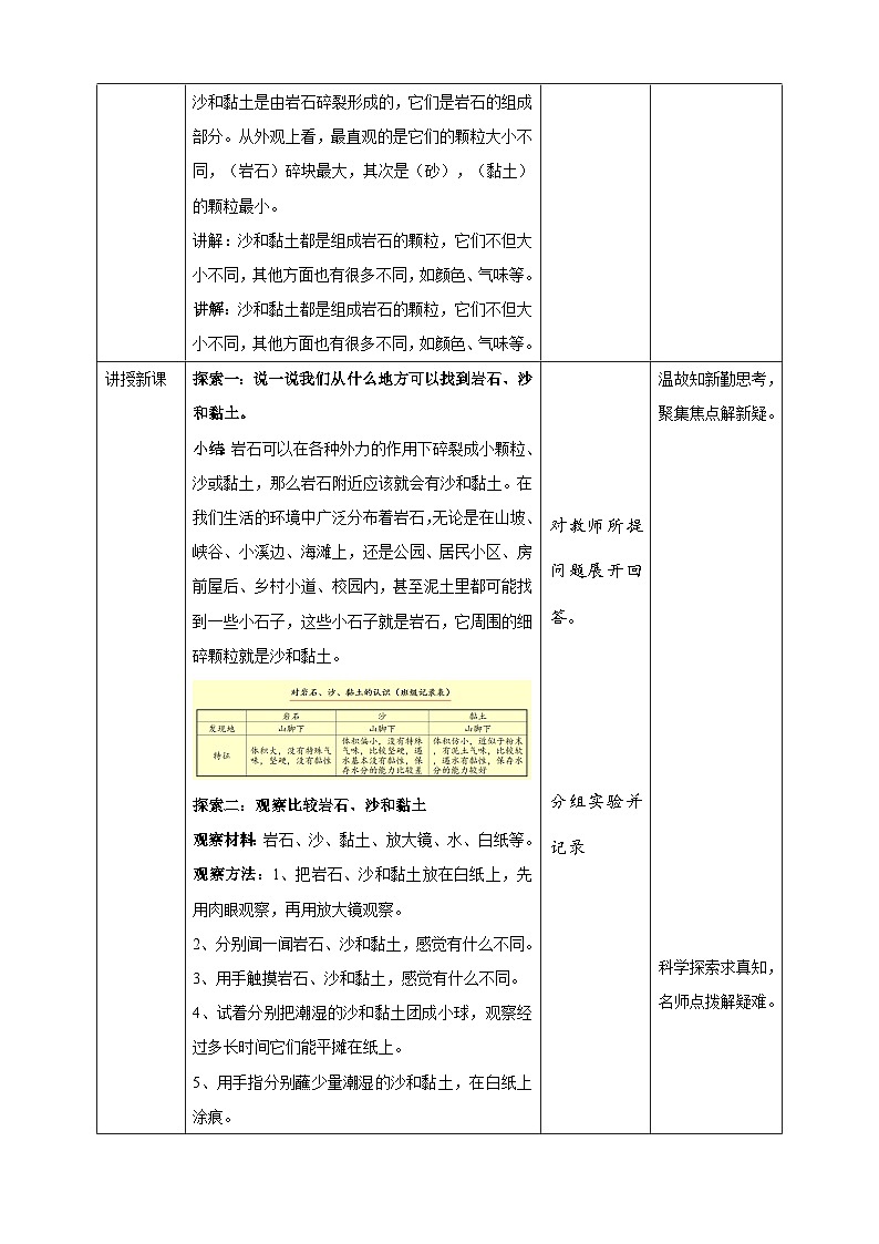 3.5《岩石、沙和黏土》教案 教科版（2017）四年级科学下册第2页