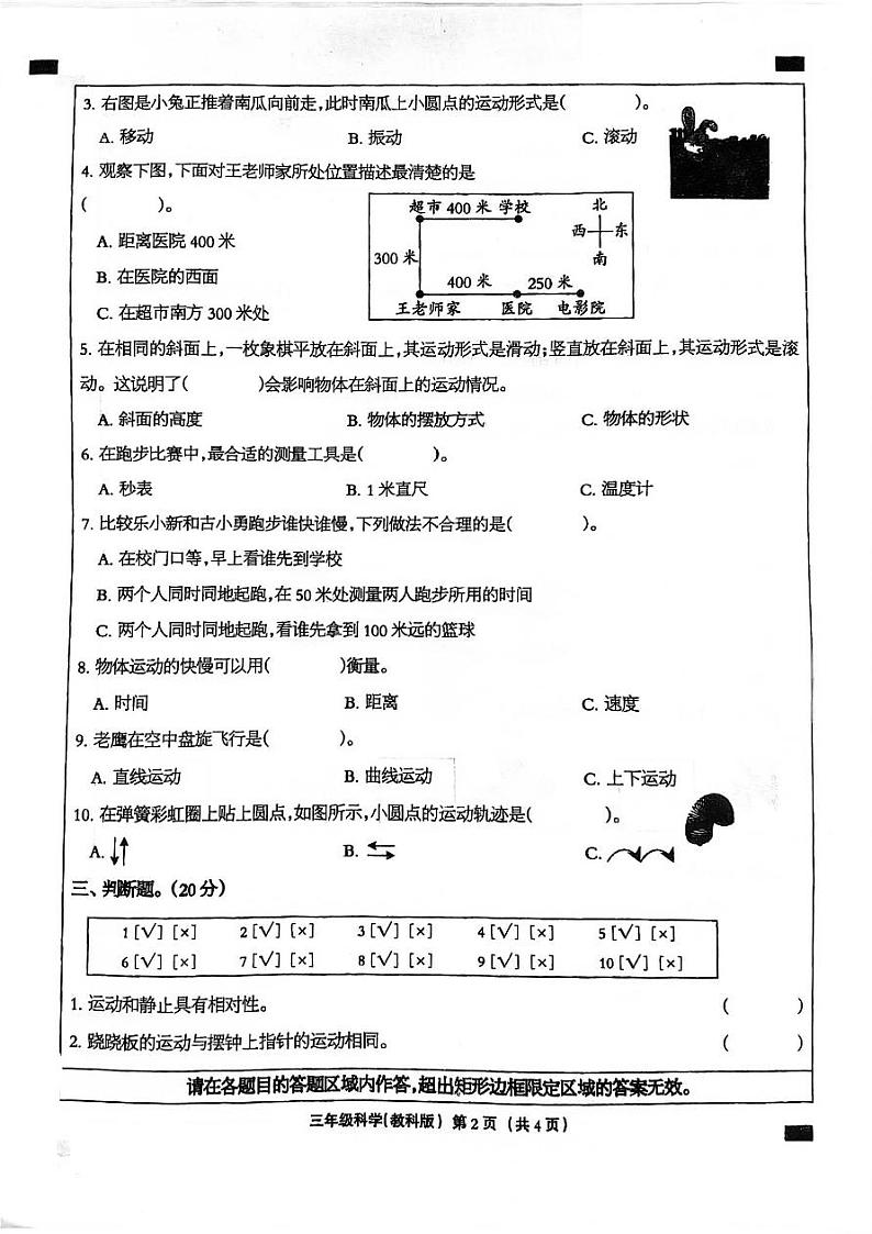河北省邯郸市临漳县2023-2024学年三年级下学期3月月考科学试题第2页