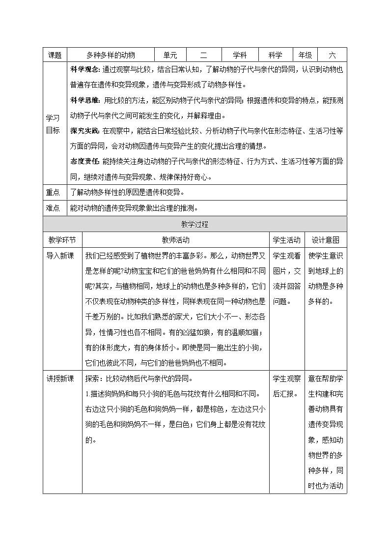 教科版科学六下2.4《多种多样的动物》课件+教学设计+素材01
