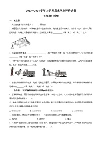 2023-2024学年河南省商丘市睢县大象版五年级上册期末考试科学试卷（原卷版+解析版）